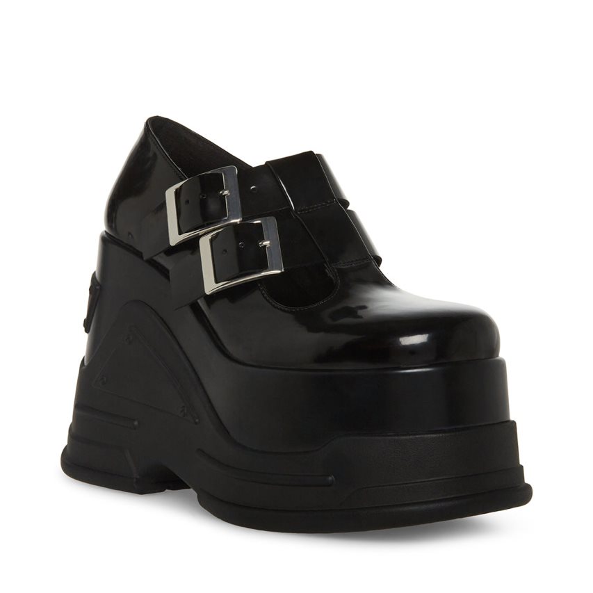 Black Steve Madden Phase Leather Women's Platform Shoes | PH 4180HFC